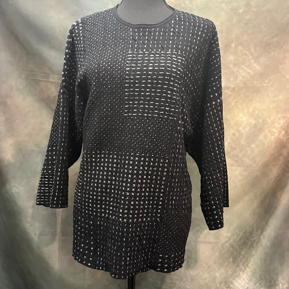 Pure Jill J Jill Black‎ White Textured Geometric Knit Long Sleeve Womens Small